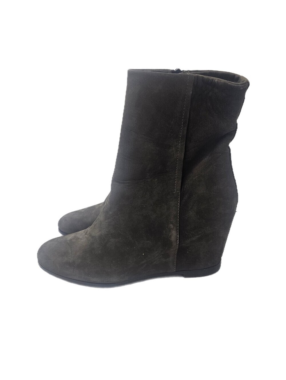 Vince Michela Covered Wedge Bootie Suede Charcoal Grey Womens 7.5 Zip